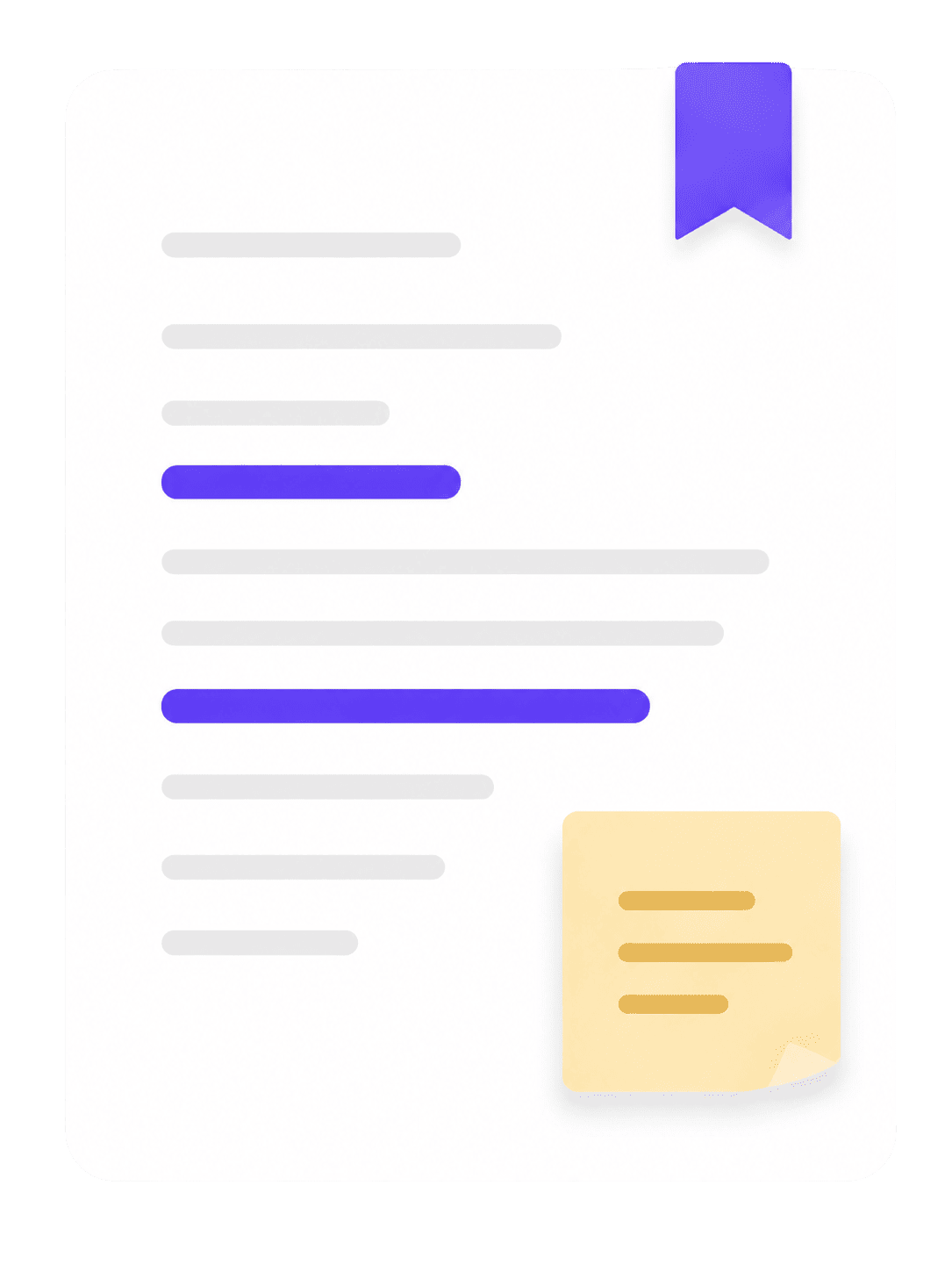 A bookmarked page with highlighted lines and a sticky note